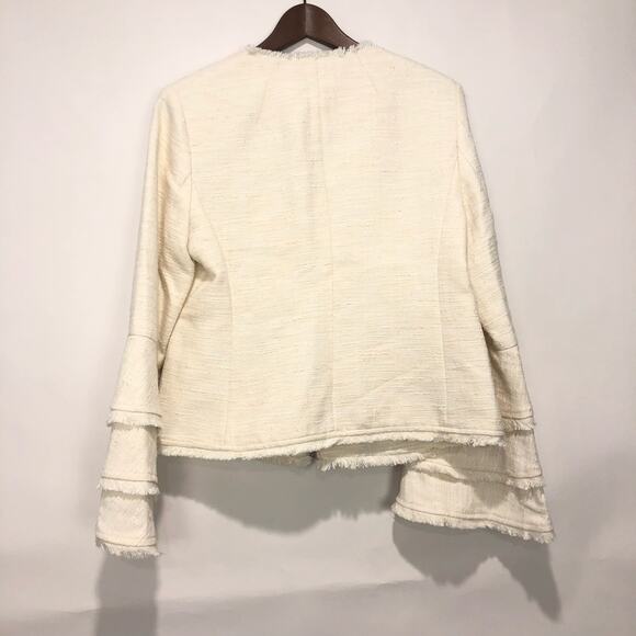 Banana Republic Tweed Frayed Ruffle Sleeve Blazer Ivory  Size 8 - Picture 5 of 8